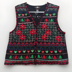 Vintage Segue Sweater Vest Womens Large Ugly Christmas 3D All Over Art To Wear